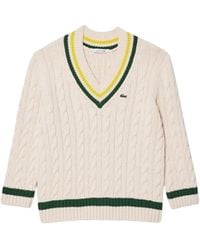 Lacoste - Kabelgebreide V-Hals Trui /Groen) - Lyst