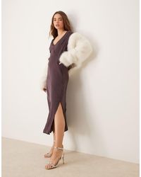 ASOS - V Neck Satin Midi Dress With Raw Seaming - Lyst