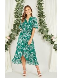 Mela London - Floral Wrap Midi Dress With Frill Detail - Lyst