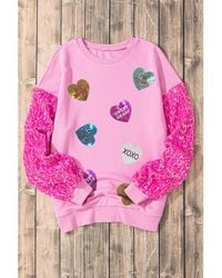 Azura Exchange - Valentine Shiny Slogan Heart Sequin Sleeve Patchwork Pullover Top - Lyst