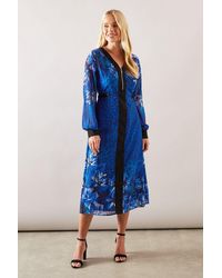 Wallis - Petite Zip Front Floral Border Chiffon Midi Dress - Lyst