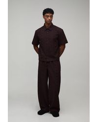BoohooMAN - Cotton Embroidered Oversized Boxy Shirt & Extended Drawcord Baggy Trouser Set - Lyst