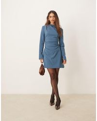 ASOS - Bengaline High Neck Long Sleeve Mini Dress With Ruching Detail - Lyst