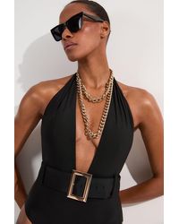 Karen Millen - Hardware Detail Belted Plunge Swimsuit - Lyst