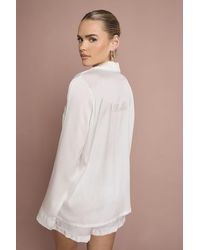 Boohoo - Bridal 'Bride' Satin Embroidered Long Sleeve Shirt & Short Pyjama Set - Lyst