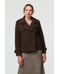 Izabel London - Textured Button Front Short Trench Coat - Lyst