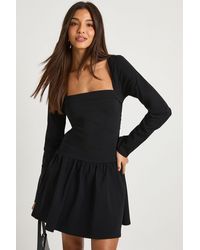 Boohoo - Square Neck Long Sleeve Skater Mini Dress - Lyst