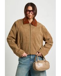 Boohoo - Cord Contrast Collar Faux Suede Jacket - Lyst