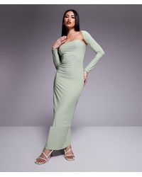 Kaiia - Exclusive Double Layered Slinky Bandeau Maxi Dress With Long Sleeve Shrug - Lyst
