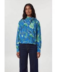 Karen Millen - Viscose Woven Stripe Contrast Floral Blouse - Lyst