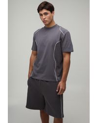 BoohooMAN - Contrast Piping Panelled Regular Fit T-Shirt & Baggy Short Set - Lyst