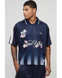 BoohooMAN - Oversized Boxy New York Floral Stripe Embroidered Sports Top - Lyst