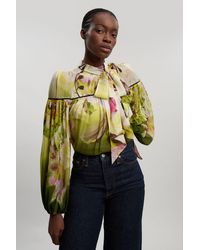 Karen Millen - Viscose Print Woven Tie Neck Blouse - Lyst
