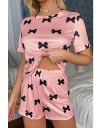 Azura Exchange - Strikpatroon Pyjama Set Korte Mouwen - Lyst