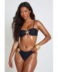 Boohoo - Starfish Trim Bandeau Bikini Top And Bottom - Lyst