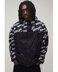 BoohooMAN - Oversized Boxy Reflective Printed Hooded Cagoule - Lyst