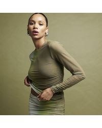 River Island - Long Sleeve Top Mesh Ombre Ruched - Lyst