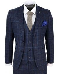 Paul Andrew - 3 Piece Navy Blue Tweed Check Vintage Suit - Lyst