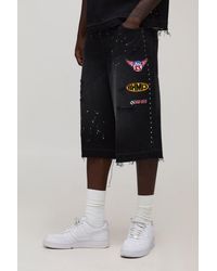 BoohooMAN - Washed Moto Badge Longline Jorts - Lyst