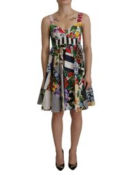 Dolce & Gabbana - Kleedjes ,Veelkleurig ,Katoen Patchwork A-Line Mini Jurk - Lyst