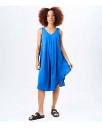 Gini London - Blaues Strukturiertes Gewebtes Kleid Mit Übergroßen Trägern - Lyst