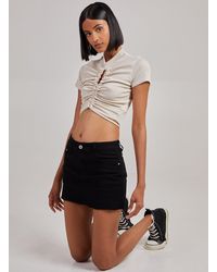 Pink Vanilla - Short Sleeve Gathered Keyhole Ribbed Top - Lyst