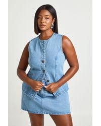 Boohoo - Plus Denim Horn Button Down Waistcoat - Lyst