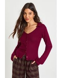 Boohoo - Soft Brushed Rib V Neck Button Through Collared Top - Lyst