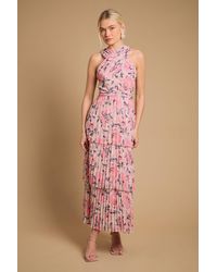 Oasis - Halterneck Pleated Tiered Maxi Dress - Lyst