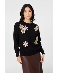 Izabel London - Sequin Floral Embellished Relaxed Jumper - Lyst