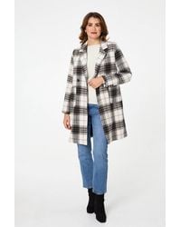 Izabel London - Checked Double Breasted Longline Coat - Lyst