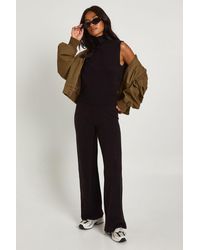 Boohoo - Petite Split Neck Collar Super Soft Knitted Tank And Straight Leg Trouser Co-Ord - Lyst