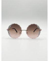 SVNX - Oversized Round Frameless Sunglasses With Crystal Detail - Lyst