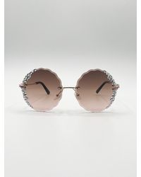 SVNX - Oversized Round Frameless Sunglasses With Crystal Detail - Lyst
