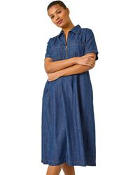Roman - Denim Zip A-Line Midi Dress - Lyst