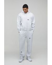 BoohooMAN - Oversized Boxy Logo Graphic Zip Through Hooded Tracksuit - Lyst