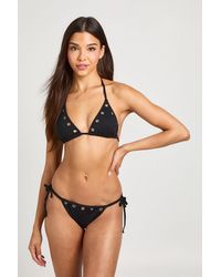Boohoo - Textured Eyelet Detail Triangle Bikini Top & Tie Side Bottom Set - Lyst