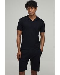 BoohooMAN - Slim Fit Waffle Revere Polo & Short Set - Lyst
