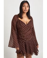 Boohoo - Plus Polka Dot Chiffon Godet Skater - Lyst