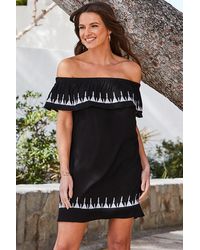 Sosandar - Embroidered Detail Bardot Shift Dress - Lyst