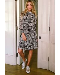 Sosandar - Leopard Print Belted Fit & Flare Ruffle Hem Dress - Lyst