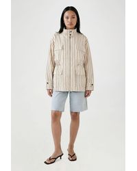 Boohoo - Funnel Neck Cinched Waist Stripe Shirt - Lyst