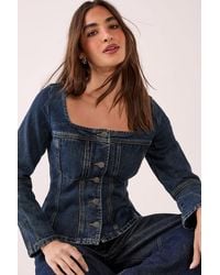 Nasty Gal - Button Through Corset Long Sleeve Denim Top - Lyst