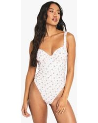 Boohoo - Swimwear Essentials Ditsy Floral Ruched Underwire Swimsuit - Lyst