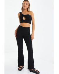 Quiz - Textured High Waisted Trousers - Lyst