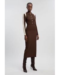 Karen Millen - Rib Knit Military Colour Block Midi Dress - Lyst