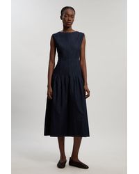 Karen Millen - Petite Denim Dropped Waist Full Skirted Midi Dress - Lyst