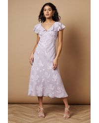 Oasis - Petite Plain Satin Burnout Ruffle Midi Dress - Lyst