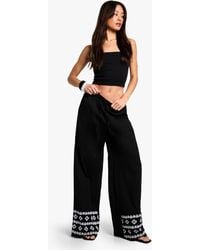 Boohoo - Tall Wide Leg Broderie Hem Trouser - Lyst