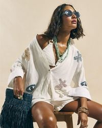 River Island - Shirt Cotton Embellished Beach Long Sleeve - Lyst